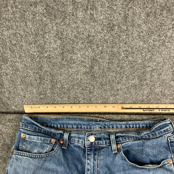 Levi's 505 Jeans Mens 36x32 Blue Straight Fit Stretch Distressed Workwear Worn - Picture 6 of 11